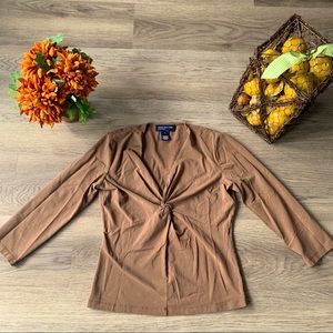 Brown Tie Knot 3/4 Sleeve Top